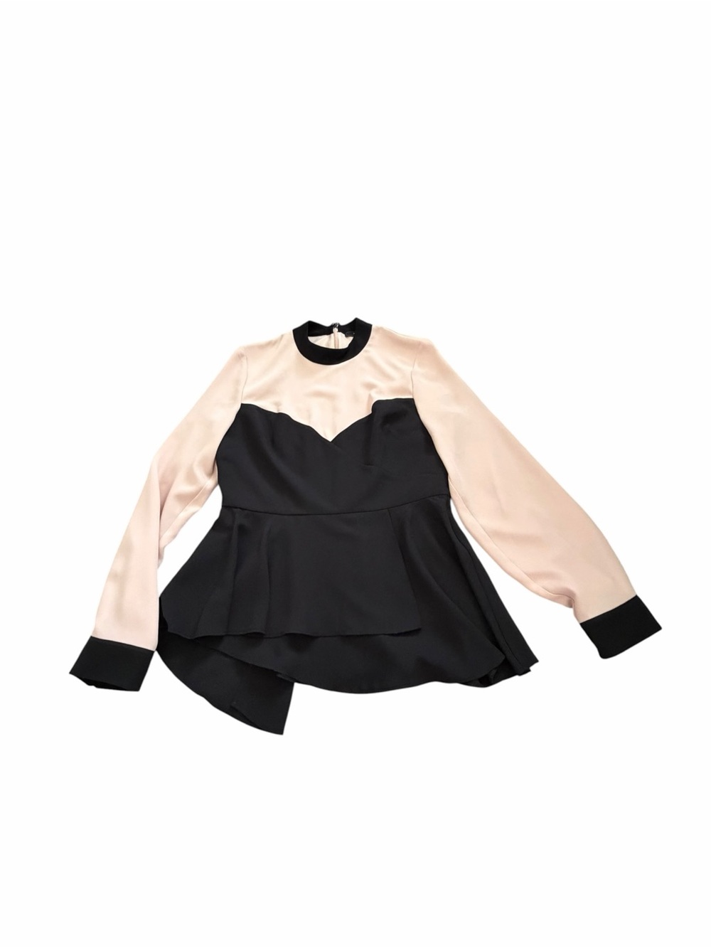 BCBGMAXAZRIA Colorblock Mock Neck Long Sleeve Ruffle Peplum Blouse Medium